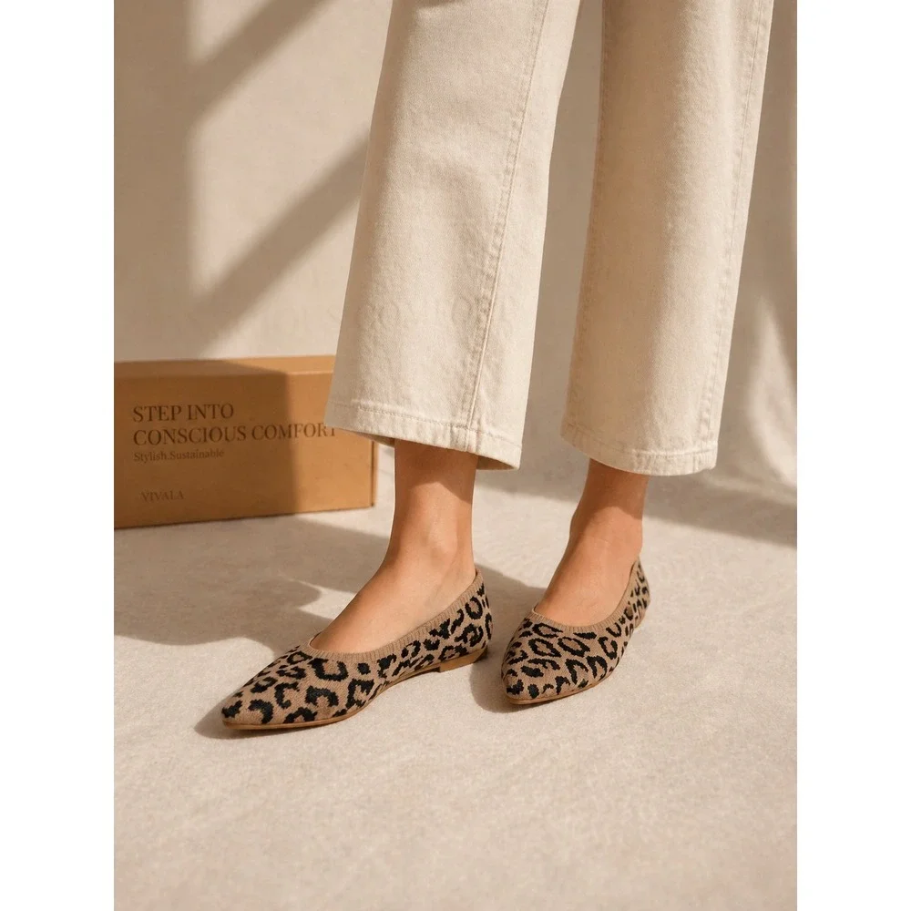VIVAIA Aria 5º Pointed-Toe Knit Flats Dark Leopard | EU 40.5 / US 9-9.5